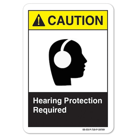 ANSI Caution Sign, Hearing Protection Required, 5in X 3.5in Decal